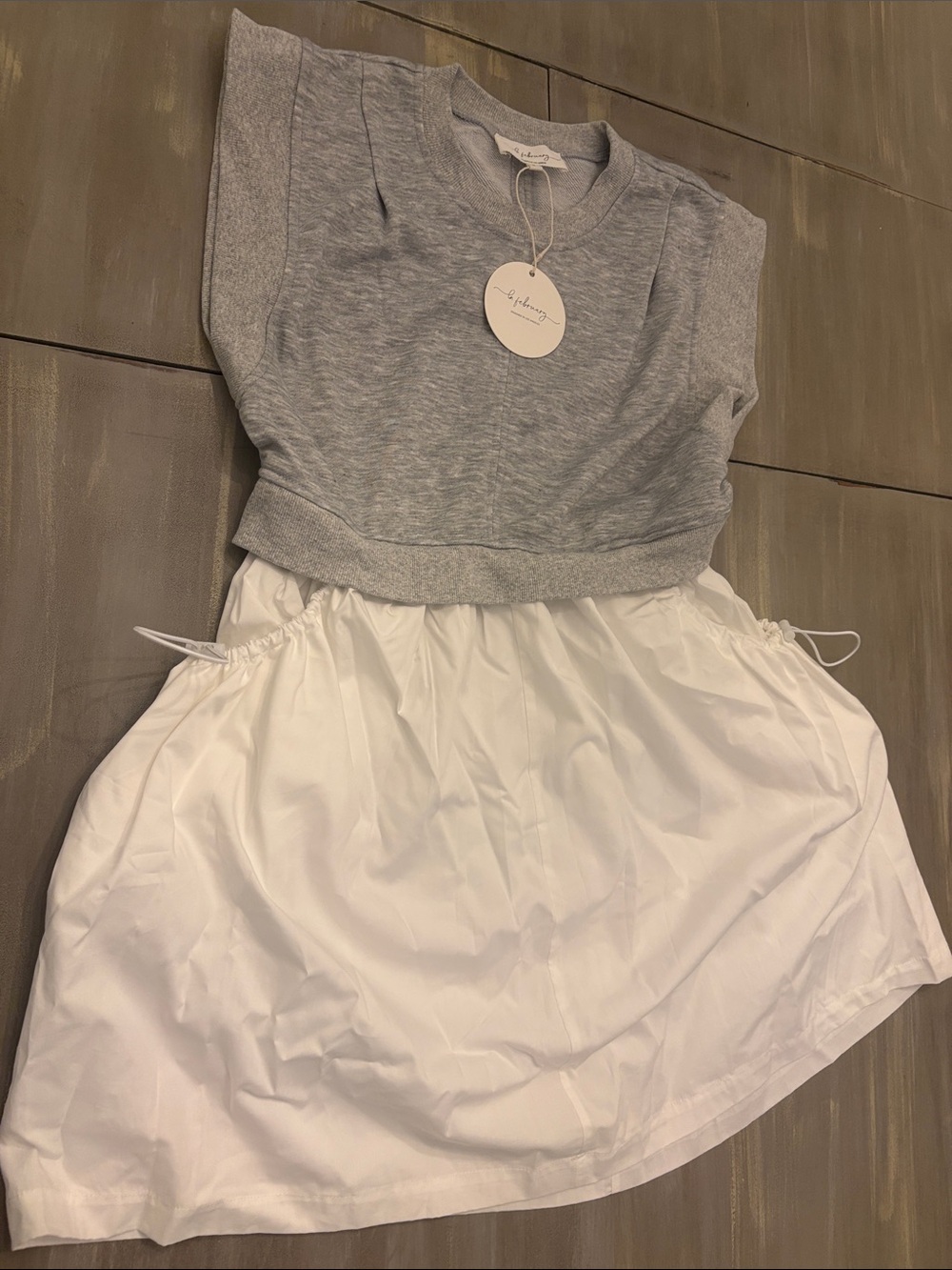 In February Grey Cropped Sweatshirt with White Skirt Panel dress - Picture 3 of 4